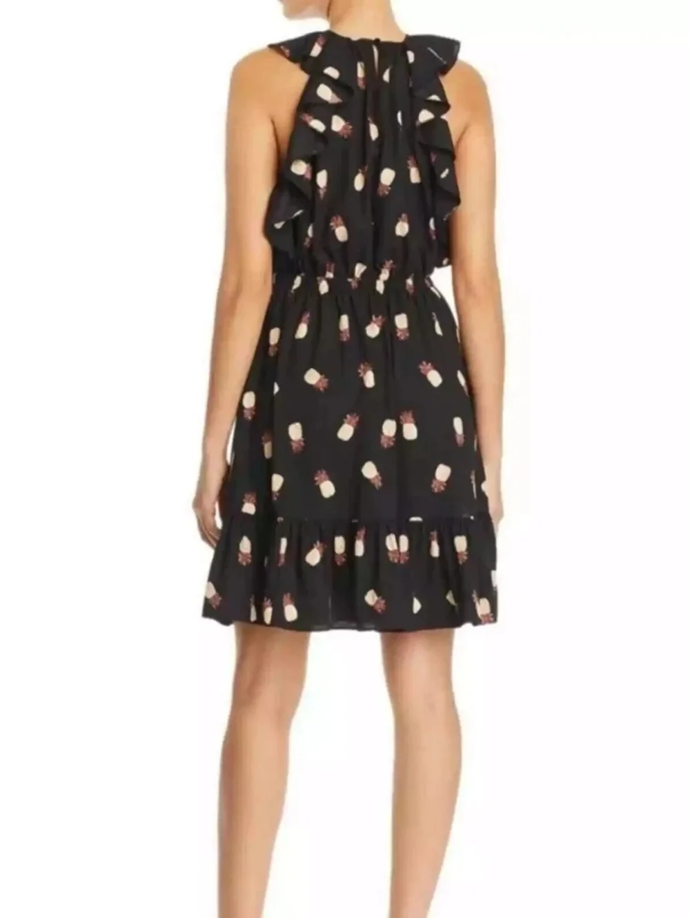 kate spade Black Pineapple Sleeveless Ruffle Mini Dress In Black Size‎ XXS